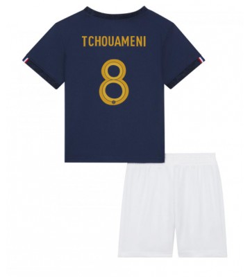 Frankrike Aurelien Tchouameni #8 Hemmaställ Barn VM 2022 Kortärmad (+ Korta byxor)